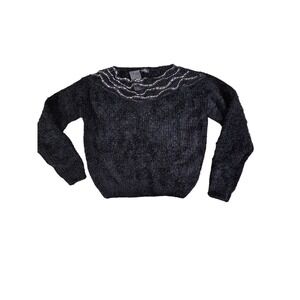 NWT Buckle black rhinestone fuzzy women xsmall black sweater